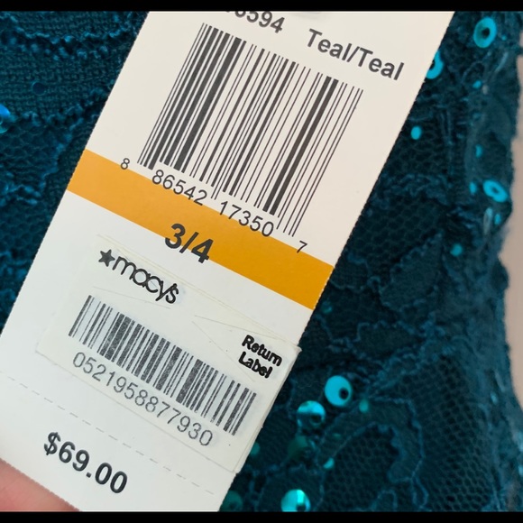 NEW Teal sequin dress w spaghetti straps, size 3/4 - Picture 6 of 8